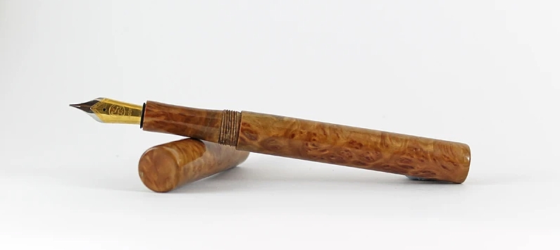 Wooden custom fountain pen by Brad Herrington - made from Silver Gimlet with Bock size 6 nib