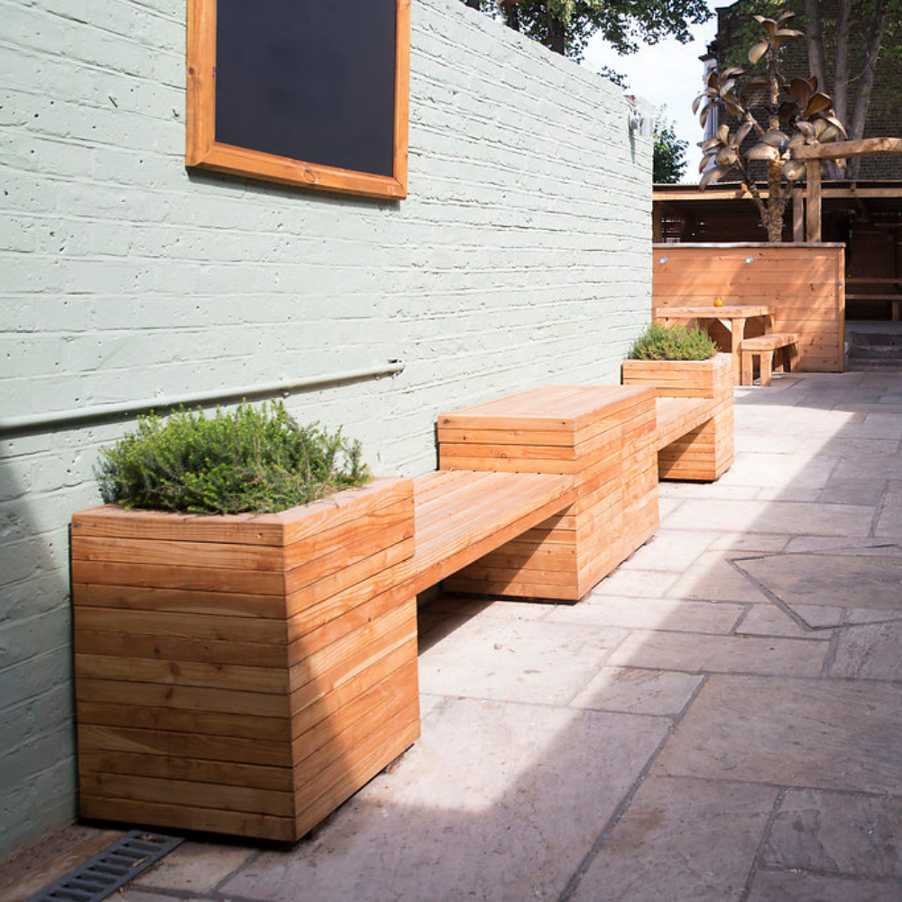 wooden bench planters