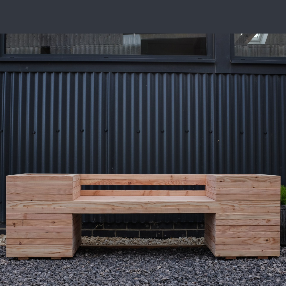 wooden planter bench