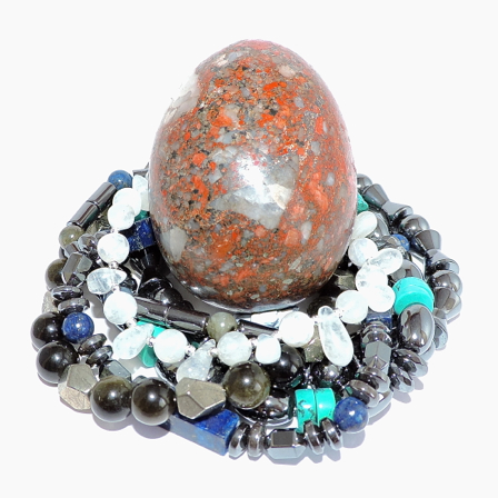 Gemstone jewellery and crystal egg