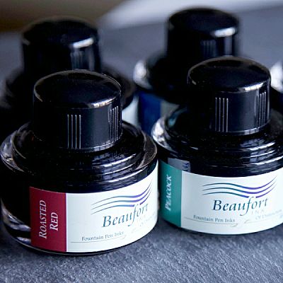 Our fountain pen inks are available in 45ml bottles, cartridges, and 10ml sample packs