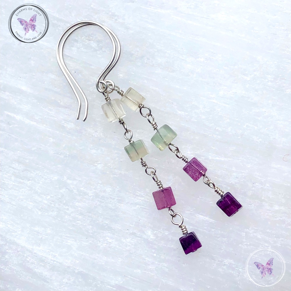 Fluorite Cube Dangle Earrings