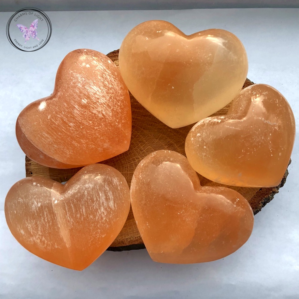 Orange Selenite Crystal Hearts