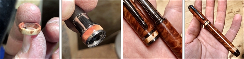 A Mistral fountain pen in red mallee burr with matching red mallee burr accents - turning and images by Neil Davidson